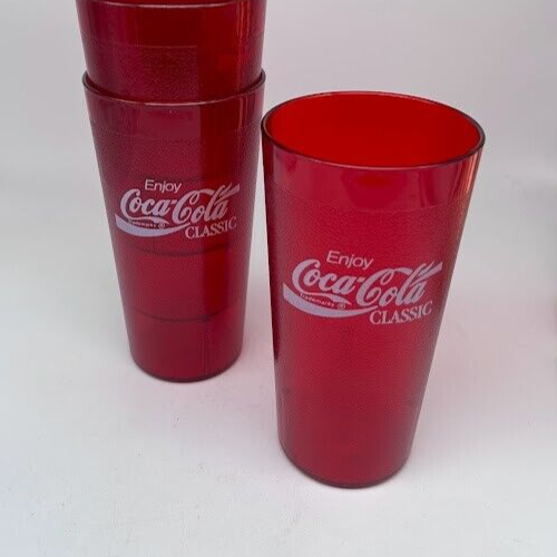 COCA COLA RUBY RED TEXTURED PLASTIC TUMBLERS 2000P (Set of 5) - Picture 1 of 4