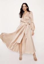 Nasty Gal Satin V Neck Tie Maxi Dress UK 6