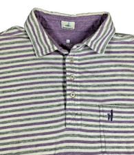JOHNNIE-O Mens Large Hangin' Out Purple Gray Stripe Short Sleeve Stretch Polo