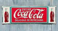 NEW! Two Bottle Drink Coca-Cola / Coke Metal Sign 36in X 12.25in Vintage Look