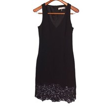 TRINA TURK Black Sleeveless V-Neck Midi Dress Crochet Hem Women's 4
