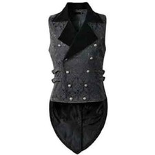 Mens Brocade Vest Waistcoat Tailcoat Black Velvet Gothic Steampunk Usa Sizes