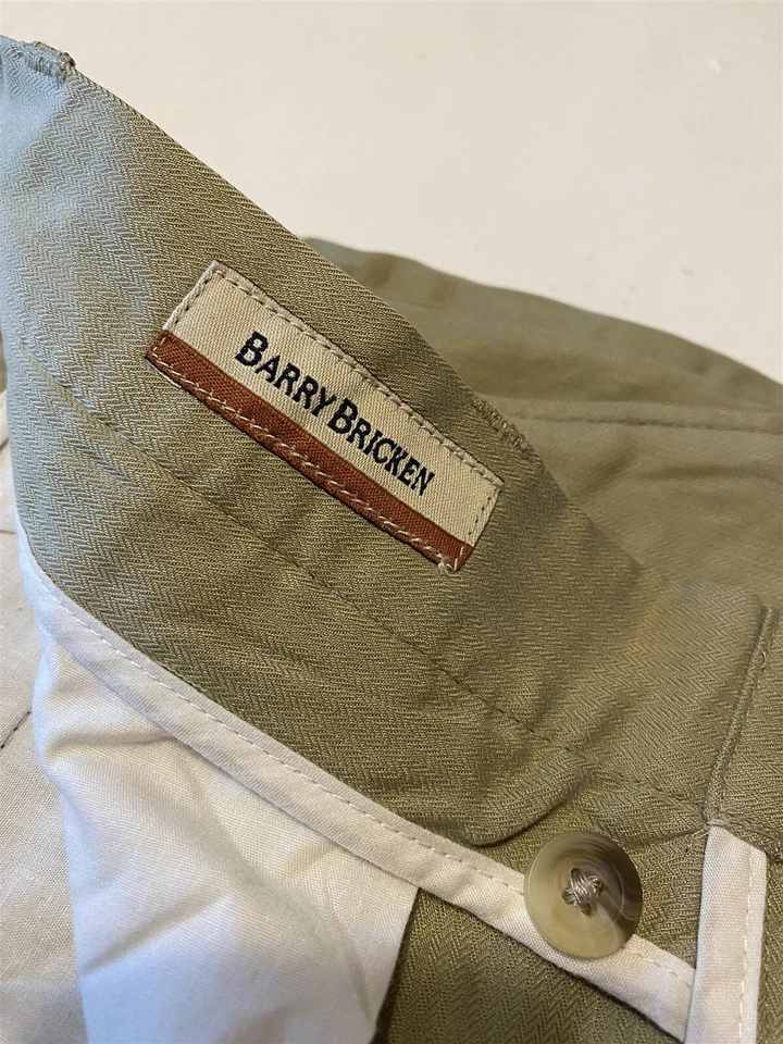 Pantalón de Colección Barry Bricken 38 x 34 Beige 100% Tencel Espiga Plisado Puños Foto 3 de 4