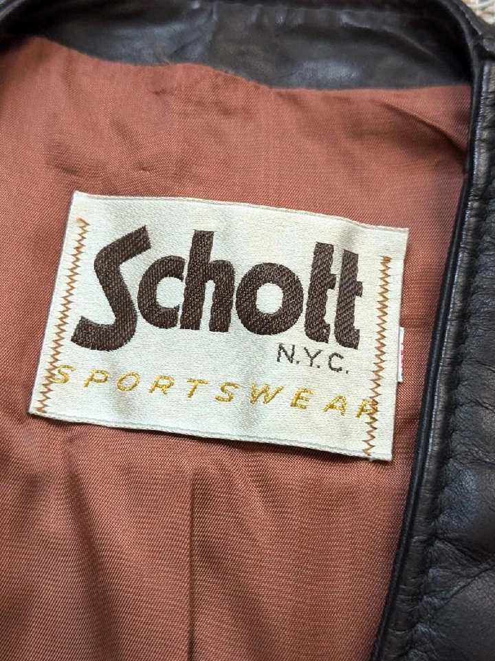 Chaleco vintage SCHOTT negro motocicleta 36-38 cuero negro solapa western CONCHO xs Foto 4 de 4