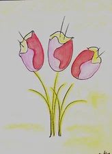 Three Tulips    Pastel Painting  FREE SHIPPING!!