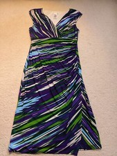 London Times UK 8 Multicolour Wrap Midi Dress Sleeveless Stretch Party Wedding