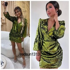 ZARA GREEN SEQUIN WRAP STYLE MINI DRESS SIZE XS UK 8
