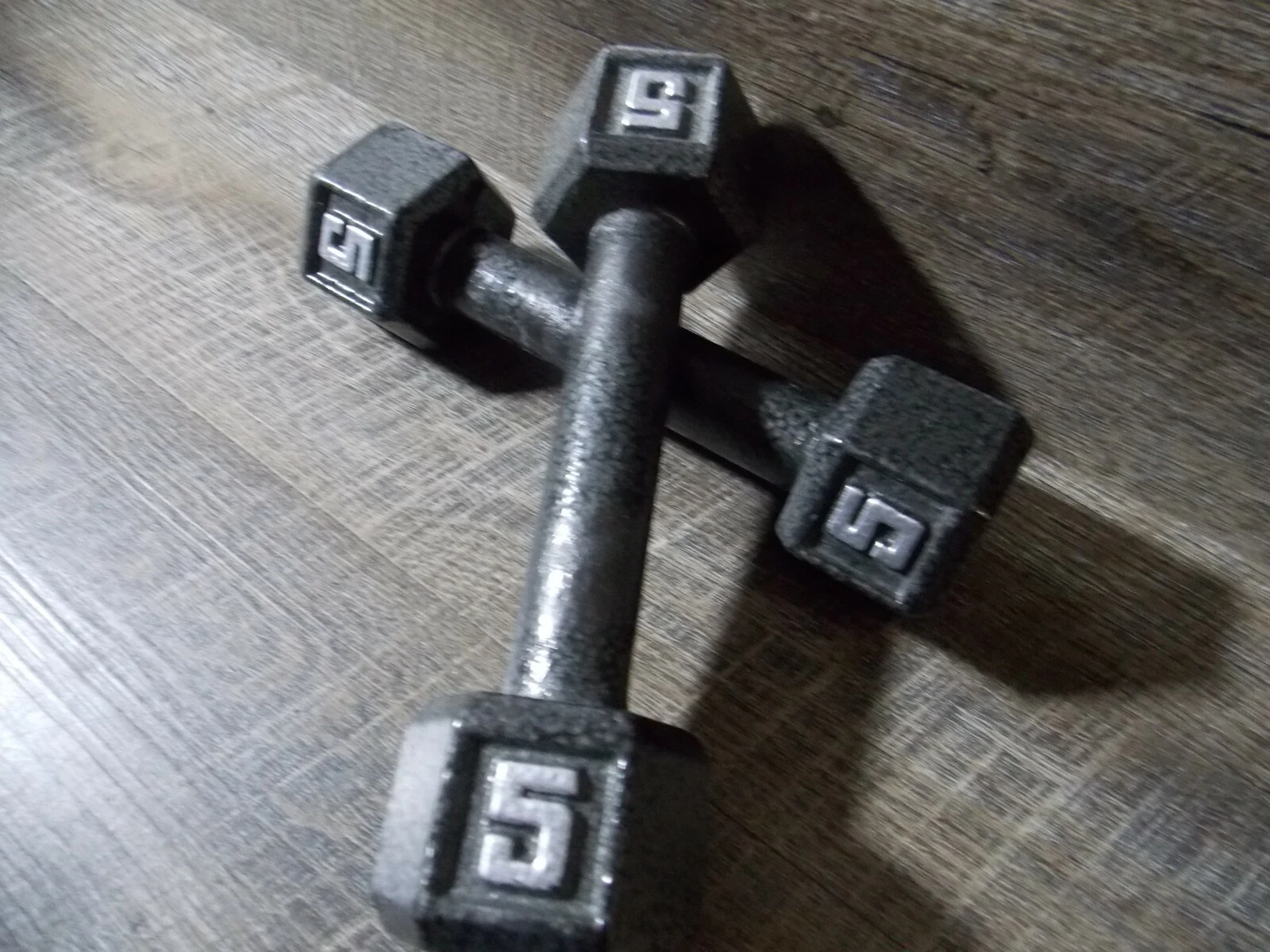 5 lb. Black Cast Iron Dumbbells Hex Weights Set of 2 -10 Pounds Total New