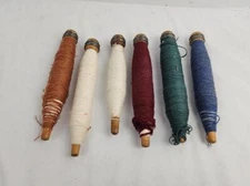 Bobbin Lot of 6 w/ Original Thread - Antique, ca 1920