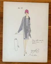 1920's ETHEL RABIN Vintage ART DECO Fashion Design Original Hand Colored Print