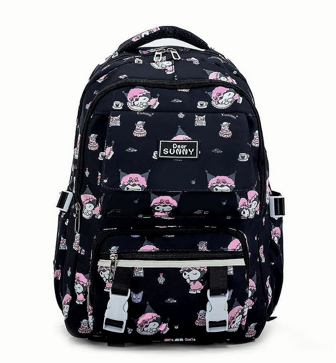 Kuromi Backpack for School Kawaii Cartoon Pattern Pocketed Padded