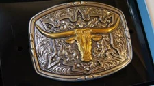 M&F WESTERN NOCONA SILVER & Gold tone LONGHORN BELT BUCK Belt Buckle 37688