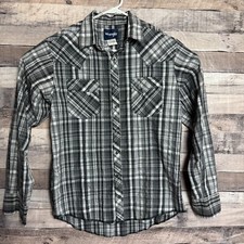 Wrangler Western Pearl Snap Shirt Mens Medium Black Plaid Rodeo Cowboy