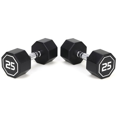 Premium Octagonal Dumbbells 25 lbs Set of 2 Chrome Plated Handles for Push Ups