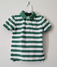 Polo Ralph Lauren Shirt Kids Size 4T Green White Striped Short Sleeve Cotton