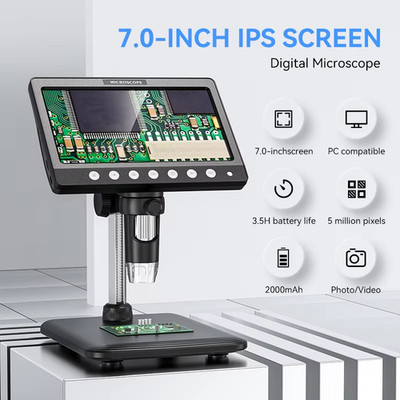 7 Zoll IPS Digital Münzmikroskop 5MP 50X-1200X Lupe mit Ständer Löten