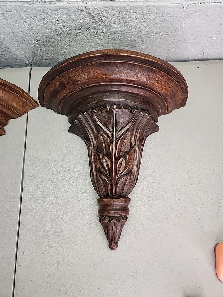 Apliques grandes estantes de pared tallados a mano par de madera maciza 14" de alto X 14,5" de ancho  Foto 3 de 4