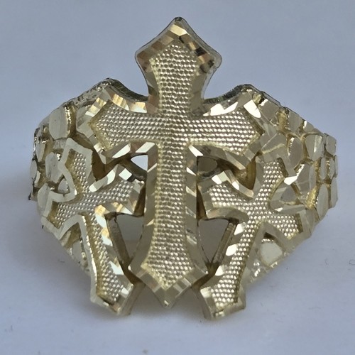Big Solid 10k yellow Gold Nugget Triple Cross Ring Size 8 9 10 11 12 - Picture 14 of 15