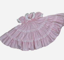 Vintage Polly Flinders Pink Smocked Dress Newborn 0-6 Months Ruffle Full Eyelet