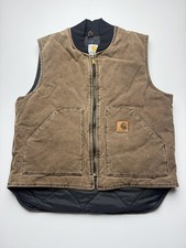 Carhartt Vest Mens Brown Canvas Quilted Full Zip Workwear Lined Insulated Read
