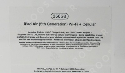 Apple iPad Air (5th Generation) A2589 256 GB, Wi-Fi + 5G, 10.9 in