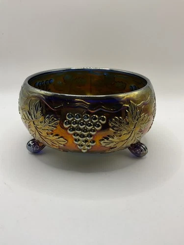 FENTON CARNIVAL GLASS FERNERY COBALT BLUE BOWL *READ*
