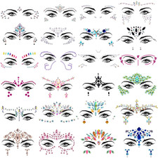 24 Sets Mermaid Face Gems Sticker Crystal Rhinestone Face Jewel for Festival Rav