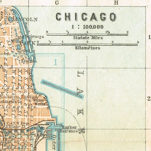 CHICAGO map Center of 1909 Original Map City Plan USA Illinois map - Picture 2 of 16