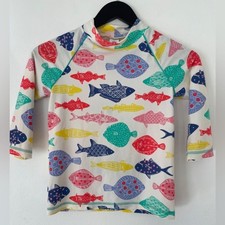 Mini Boden Fish Print Rash Guard Swim Shirt Size 9/10Y
