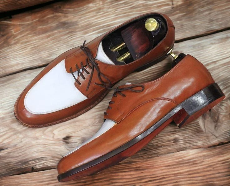 Handmade Mens Brown & White Calf Leather Oxford Shoes, Double Sole Stylish Shoe
Opens in a new windo