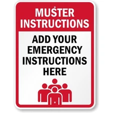 Custom Muster Emergency Instructions Aluminum Weatherproof Sign b00913