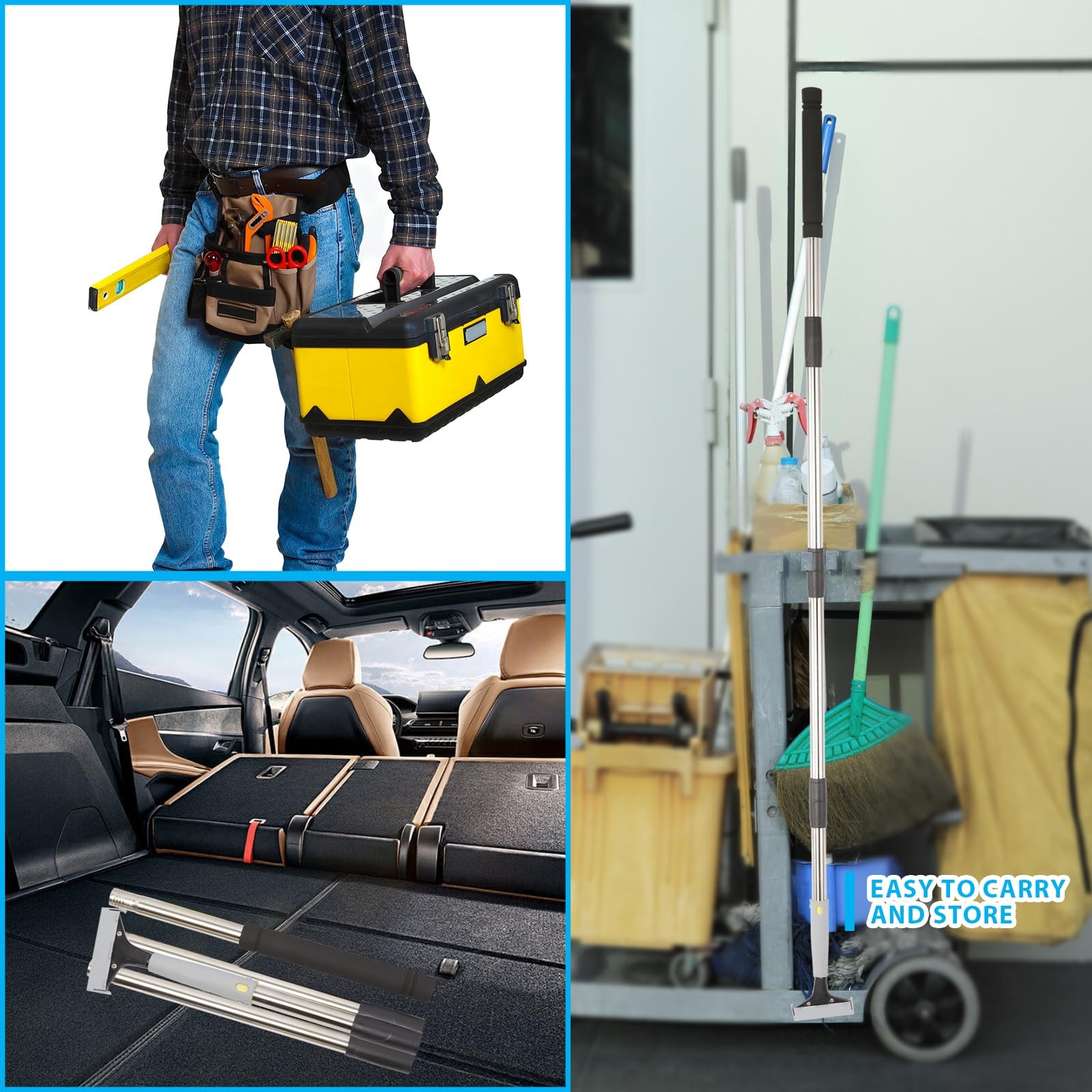 Floor Scraper, 31" to 61" Scraper Tool Long Handle with 4-inch Razor Blade St...