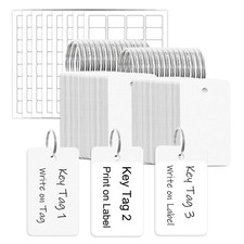 Mr-Label White Thick Plastic Key Tag with 32mm x 55mm, White, 50 Tags 