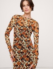 Banana Republic Yellow Roses Printed Mesh Maxi floral Dress Large party cocktail