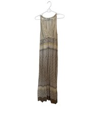 Fleur Bleue Dress Womens 2 Beige Geometric Maxi Sleeveless V Neck Boho Sundress