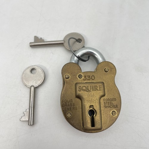 Squire 330 Old English Padlock Keyed Gold Brass Forged Steel Shackle W Keys