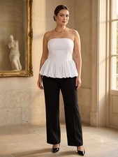 Elegantes Trägerloses Peplum Top Weiß Gr. L...