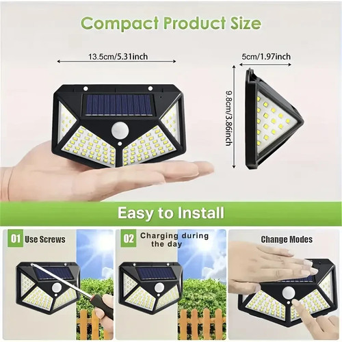 Lampada da parete sensore di movimento PIR energia solare 128 LED giardino esterno sicurezza UK - Foto 6 di 14