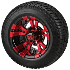(4) Golf Cart 205/50-10 Low Profile Tires on 10x7 Red/Black Vampire Wheels