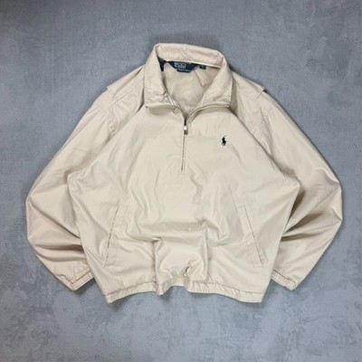 Vintage Polo Ralph Lauren 2000er Creme Half Zip Oversized Lrg Windbreaker Sweatshirt