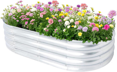 Raised Garden Bed, Galvanized Raised Garden Beds Boxes, Oval Metal Planter Garde