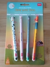 Lot de 4 Stylos Effaçables Legami Milano "Farm Sweet Farm" Vache Cochon Âne Coq