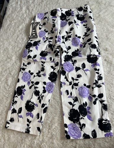 Just Kidding By La Belle Girls Size 14 Stretch Capri Pants Floral Side Zip Slits - Picture 4 of 11