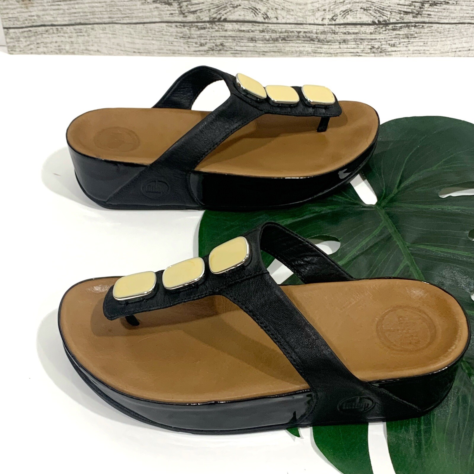 LOTTO Scarpe sandalo Fitflop donna taglia 6 Pietra II nero pelle perizoma dettaglio slip on