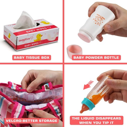 Accesorios para muñecas, juego de alimentación y cuidado de muñecas incluye bolsa de pañales o más - Imagen 3 de 7