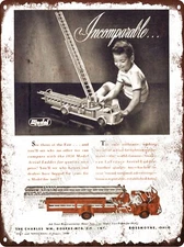 1950 Doepke Aerial Ladder Model fire truck engine Metal Sign 9x12" A900