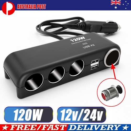Car Cigarette Lighter Adapter 12V-24V Double USB 4 Way Socket Charger Splitter.