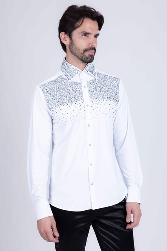 Barabas Men's Rhinestones Pearls Button Down Long Sleeve Shirts 4BR413 - Picture 80 of 105