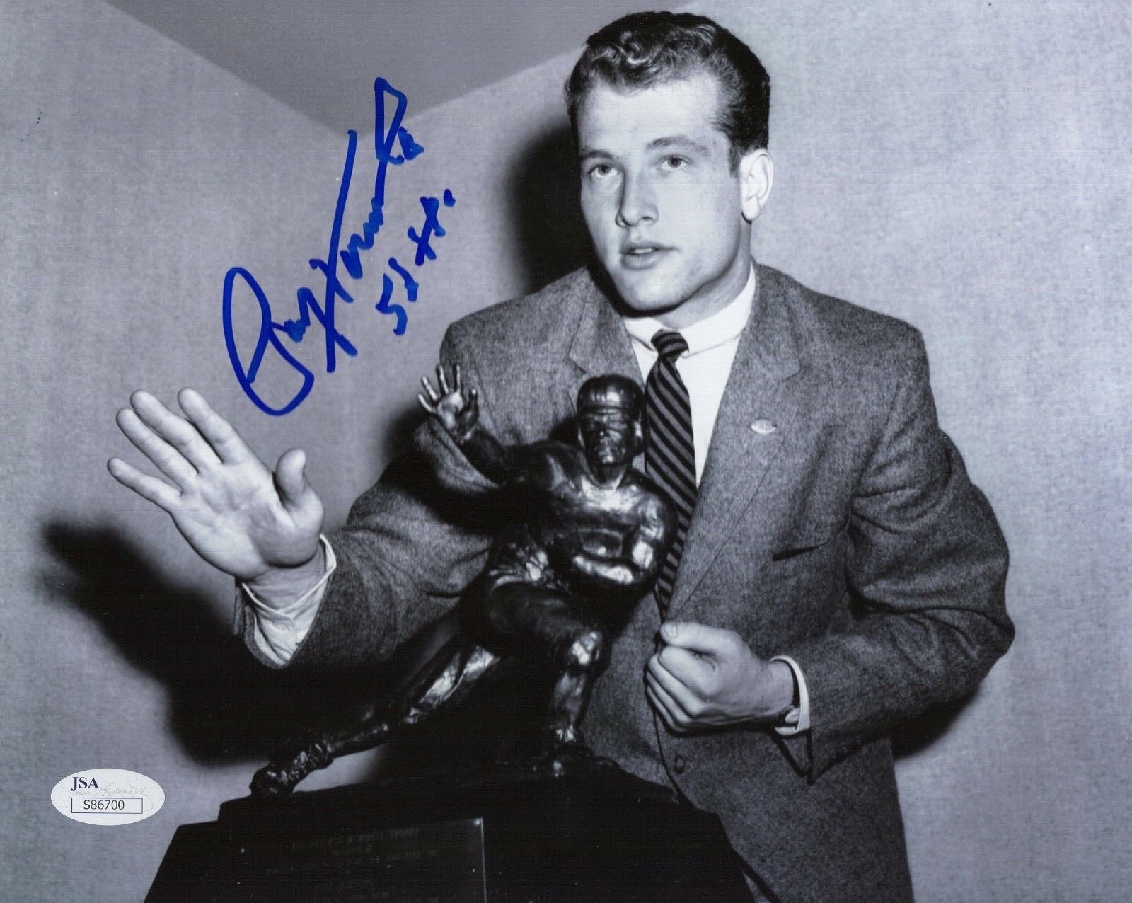 PAUL HORNUNG HAND SIGNED 8x10 PHOTO GREAT POSE WITH HEISMAN TROPHY JSA 