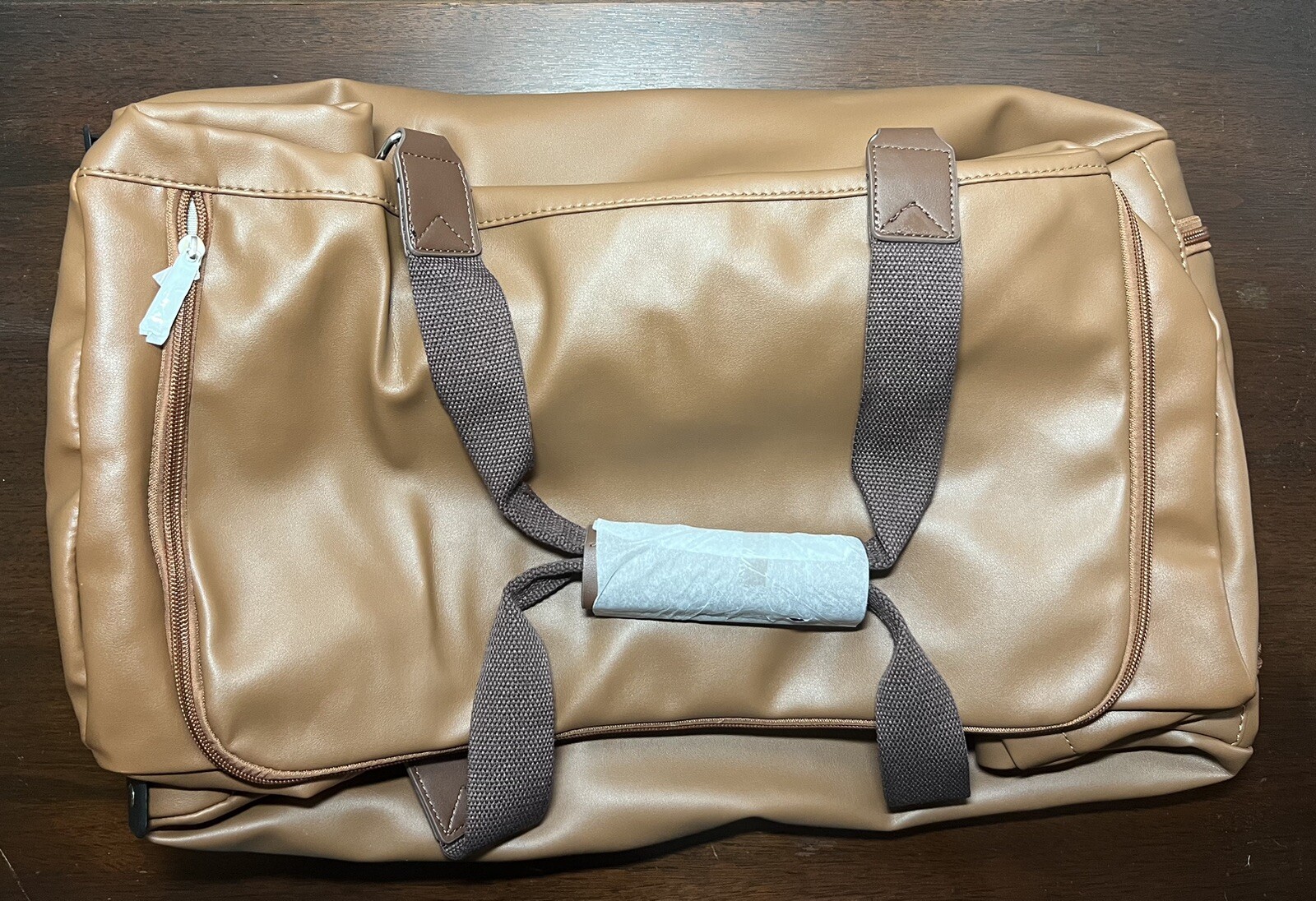 Bella Russo Brown Faux Leather Trolley Duffle Travel Bag 21" X 12"X 11